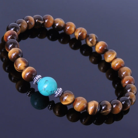 Men/Women Gemstone Bracelet 6mm Tiger Eye 8mm Turquoise S925 Sterling Silver Spacers DiyNotion BR017F6Mm