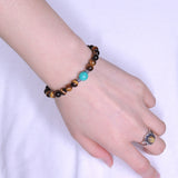 Men/Women Gemstone Bracelet 6mm Tiger Eye 8mm Turquoise S925 Sterling Silver Spacers DiyNotion BR017F6Mm