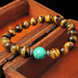 Men Women Brown Tiger Eye Bracelet Turquoise Gemstone 925 Sterling Silver Spacers DiyNotion BR017F