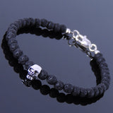 Men's Women Lava Rock Sterling Silver Skull Bracelet  925 Clasp DiyNotion Handmade BR288