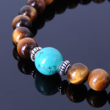 Men/Women Gemstone Bracelet 6mm Tiger Eye 8mm Turquoise S925 Sterling Silver Spacers DiyNotion BR017F6Mm