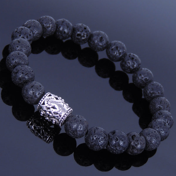 Men's Women Lava Rock Sterling Silver Bracelet 925 Bead DiyNotion Handmade BR003F