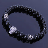 Black Obsidian Bracelet Men Women Gemstone 925 Sterling Silver Skull & Celtic Spacers DiyNotion BR287