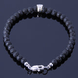 Men's Women Lava Rock Sterling Silver Skull Bracelet  925 Clasp DiyNotion Handmade BR288