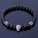 Black Obsidian Bracelet Men Women Gemstone 925 Sterling Silver Skull & Celtic Spacers DiyNotion BR287