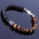 Men's Women Tiger Eye Tiger Eye Sterling Silver Bracelet 925 Fleur de Lis Bead & Clasp DiyNotion Handmade BR323