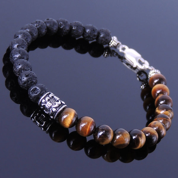 Men's Women Tiger Eye Tiger Eye Sterling Silver Bracelet 925 Fleur de Lis Bead & Clasp DiyNotion Handmade BR323