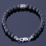 Men's Women Lava Rock Sterling Silver Bracelet 925 Fleur de Lis Bead & Clasp DiyNotion Handmade BR321