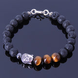 Men's Women Lava Rock Tiger Eye Sterling Silver Bracelet 925 Buddha & Clasp DiyNotion Handmade BR322