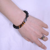 Men's Women Lava Rock Tiger Eye Sterling Silver Bracelet 925 Buddha & Clasp DiyNotion Handmade BR322
