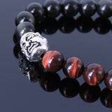 Men Women Black Obsidian Tiger Eye Bracelet Gemstone 925 Sterling Silver Buddha DiyNotion BR182