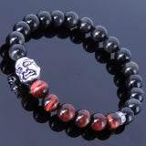 Men Women Black Obsidian Tiger Eye Bracelet Gemstone 925 Sterling Silver Buddha DiyNotion BR182