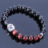 Men Women Black Obsidian Tiger Eye Bracelet Gemstone 925 Sterling Silver Buddha DiyNotion BR182