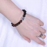 Men Women Black Obsidian Tiger Eye Bracelet Gemstone 925 Sterling Silver Buddha DiyNotion BR182