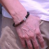 Men Women Black Obsidian Tiger Eye Bracelet Gemstone 925 Sterling Silver Buddha DiyNotion BR182