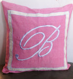 30% OFF Pink Monogrammed embroidered pillow Cover- Pink Throw pillows 18 inches Decorative Pillow cover Dorm Decor