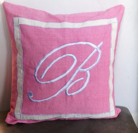 30% OFF Pink Monogrammed embroidered pillow Cover- Pink Throw pillows 18 inches Decorative Pillow cover Dorm Decor