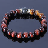 Men's Women Red Brown Tiger Eye Black Obsidian Sterling Silver Bracelet 925 Spacers DiyNotion Handmade BR204