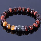 Men's Women Red Brown Tiger Eye Black Obsidian Sterling Silver Bracelet 925 Spacers DiyNotion Handmade BR204