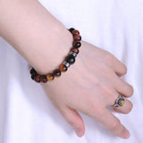 Men's Women Red Brown Tiger Eye Black Obsidian Sterling Silver Bracelet 925 Spacers DiyNotion Handmade BR204