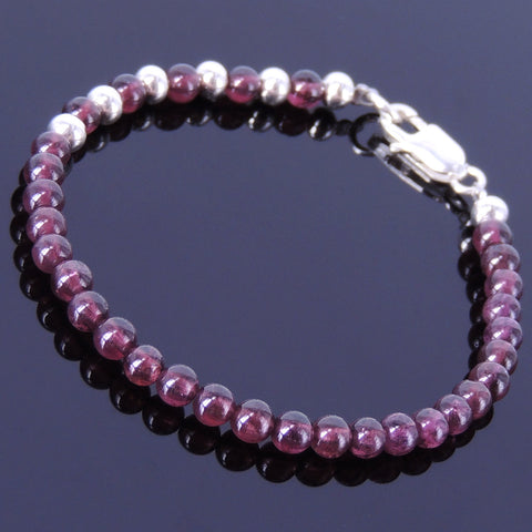 Handmade Women Gemstone Bracelet Natural Brazil Purple Garnet 925 Sterling Silver Bead & Clasp DiyNotion BR087