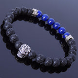 Men's Women Lava Rock Lapis Sterling Silver Bracelet 925 Skull & Spacers DiyNotion Handmade BR326