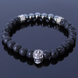 Men's Women Lava Rock Hematite Sterling Silver Bracelet 925 Skull & Spacers DiyNotion Handmade BR327