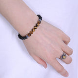 Men's Women Lava Rock Tiger Eye Sterling Silver Bracelet 925 Skull & Spacers DiyNotion Handmade BR325