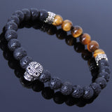 Men's Women Lava Rock Tiger Eye Sterling Silver Bracelet 925 Skull & Spacers DiyNotion Handmade BR325