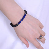Men's Women Lava Rock Lapis Sterling Silver Bracelet 925 Skull & Spacers DiyNotion Handmade BR326