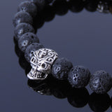 Men's Women Lava Rock Hematite Sterling Silver Bracelet 925 Skull & Spacers DiyNotion Handmade BR327