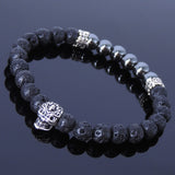 Men's Women Lava Rock Hematite Sterling Silver Bracelet 925 Skull & Spacers DiyNotion Handmade BR327