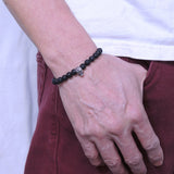 Men's Women Lava Rock Hematite Sterling Silver Bracelet 925 Skull & Spacers DiyNotion Handmade BR327