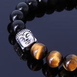 Men's Women Black Obsidian Tiger Eye Sterling Silver Bracelet 925 Buddha DiyNotion Handmade BR329