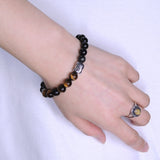 Men's Women Black Obsidian Tiger Eye Sterling Silver Bracelet 925 Buddha DiyNotion Handmade BR329