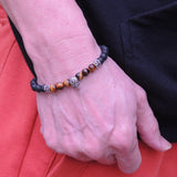 Men's Women Tiger Eye Lava Rock Sterling Silver Skull Bracelet 925 Fleur de Lis DiyNotion Handmade BR331