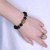 Men's Women Black Obsidian Bodhi Seed Sterling Silver Bracelet 925 Spacer DiyNotion Handmade BR332