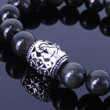 Men's Women Black Obsidian Sterling Silver Bracelet 925 Bead DiyNotion Handmade BR333