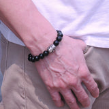 Men's Women Black Obsidian Sterling Silver Bracelet 925 Bead DiyNotion Handmade BR333