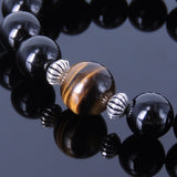 Men's Women Black Onyx Tiger Eye Sterling Silver Bracelet 925 Spacers DiyNotion Handmade BR066