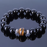 Men's Women Black Onyx Tiger Eye Sterling Silver Bracelet 925 Spacers DiyNotion Handmade BR066