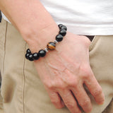 Men's Women Black Onyx Tiger Eye Sterling Silver Bracelet 925 Spacers DiyNotion Handmade BR066