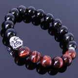 Men Women Black Obsidian Tiger Eye Bracelet Gemstone 925 Sterling Silver Buddha DiyNotion BR181