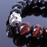 Men Women Black Obsidian Tiger Eye Bracelet Gemstone 925 Sterling Silver Buddha DiyNotion BR181