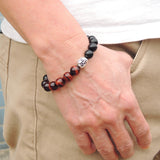 Men Women Black Obsidian Tiger Eye Bracelet Gemstone 925 Sterling Silver Buddha DiyNotion BR181