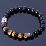 Men's Women Black Obsidian Tiger Eye Sterling Silver Bracelet 925 Buddha DiyNotion Handmade BR329