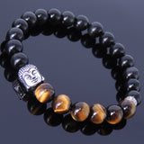 Men's Women Black Obsidian Tiger Eye Sterling Silver Bracelet 925 Buddha DiyNotion Handmade BR329
