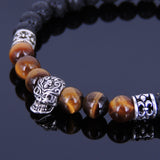 Men's Women Tiger Eye Lava Rock Sterling Silver Skull Bracelet 925 Fleur de Lis DiyNotion Handmade BR331