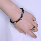 Men's Women Tiger Eye Lava Rock Sterling Silver Skull Bracelet 925 Fleur de Lis DiyNotion Handmade BR331
