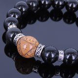 Men's Women Black Obsidian Bodhi Seed Sterling Silver Bracelet 925 Spacer DiyNotion Handmade BR332